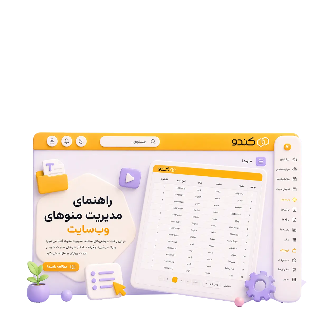 راهنمای منو ها